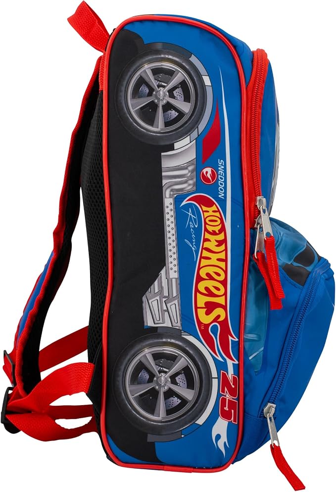 AI ACCESSORY INNOVATIONS Hot Wheels Blue Sneddon #25 Twinduction Race Car Shaped 14” Mini Backpack, Kids School Bag, Blue