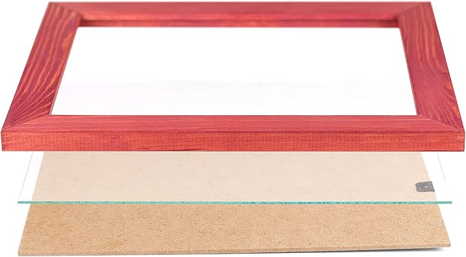 Rustic Wooden Square Picture Frames 8x8 - Set of 2-100% Natural Solid Eco Wood with Real Glass for Wall Mounting and Tabletop Photo Frame - Red