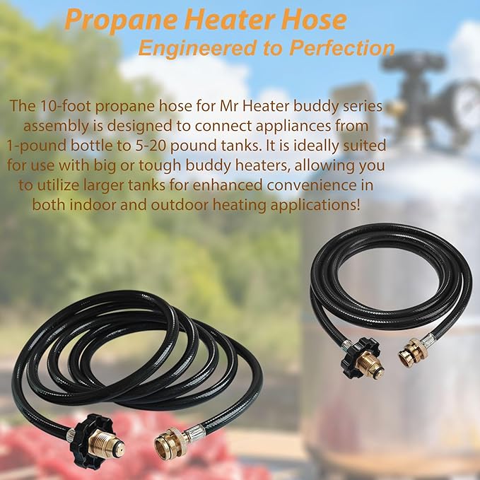 F273704 10FT Propane Adapter Hose for Mr Heater Buddy Series,for Big Buddy/Little Buddy/Portable Buddy Accessories to Propane Tank,Propane Heater Adapter Hose,for Buddy Flex Heater Hose to Propane Keg