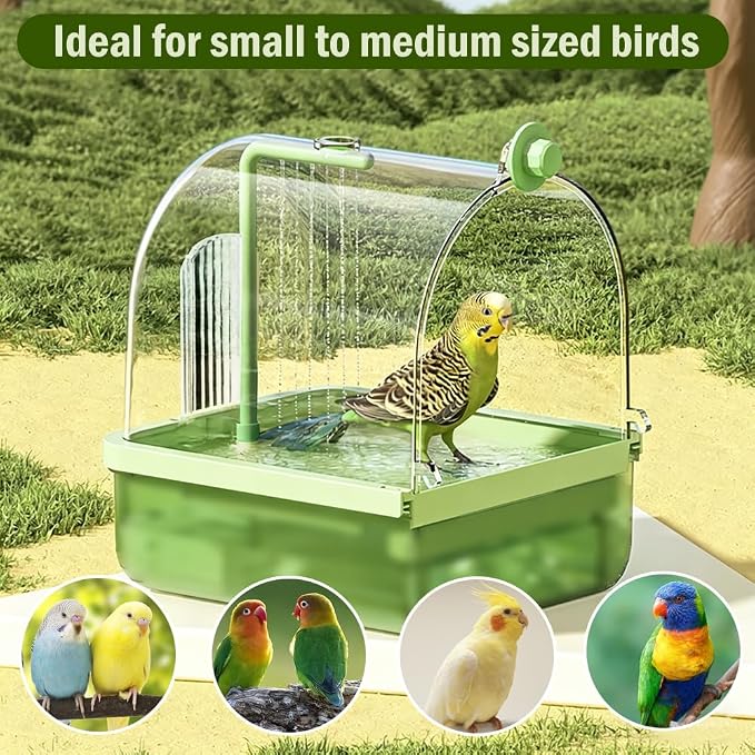 Automatic Bird Bath for Cage, Parakeet Bath with Pump | Indoor Bird Shower with Running Water, Filter, Bird Cage Accessory for Pet Birds Conure Budgies Cockatiels Lovebird