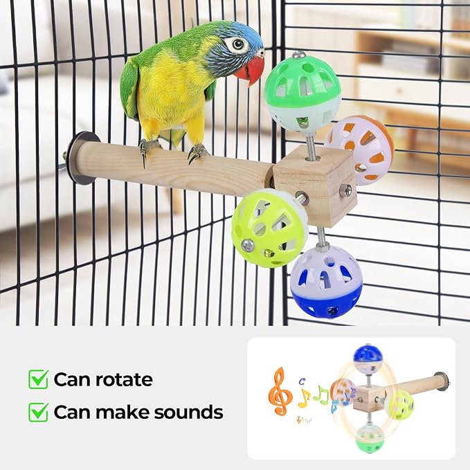 Bird Stand Perch Toy with Rotating Balls, Bird Toys for Parakeets, Ideal for Parakeets, Cockatiels & Lovebirds (NOT for Too Small BIRDCAGES - Avoid Unwanted Returns)(1PCS)