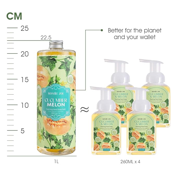 ROMIIE ZOI Foaming Hand Soap Refill, Cucumber&melon, Gentle & Moisturizing Formula, 1000 ML/ 33.8 FL OZ