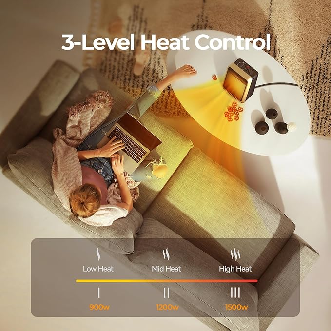 Space Heaters for Indoor Use, 1500W Portable Electric Heater with Thermostat, Ceramic Heater for Room Bedroom Office Under Desk with 3 Heating Levels, Safe Tip-Over Protection (Gold)