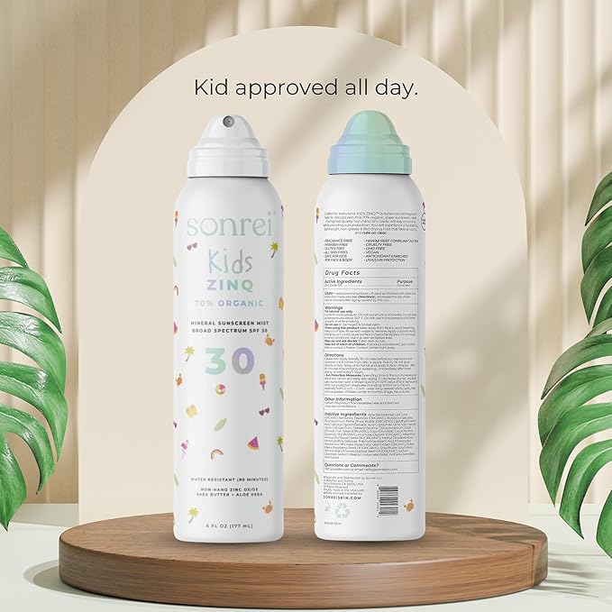 Sonrei Kids ZinQ Organic Mineral Mist Sunscreen | SPF 30, Broad Spectrum, Water-Resistant | Vegan, Reef Safe, Eco-friendly | 6.0 fl. oz. 2-Pack