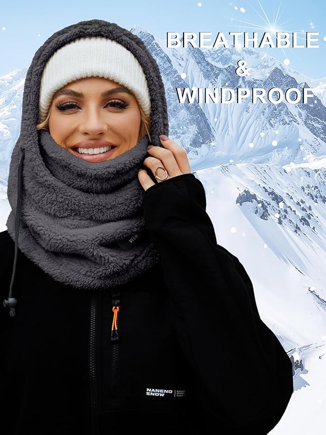 Balaclava Fleece Ski Mask for Men Women Winter Face Masks Windproof Hooded Scarf Cold Weather Hat Neck Warmer