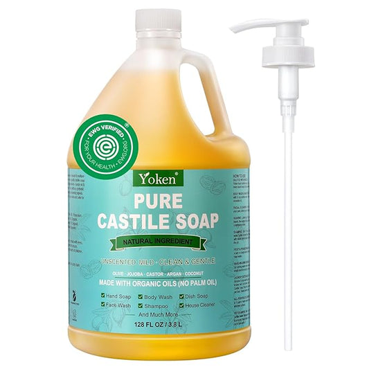 Castile Soap Liquid EWG Verified(1 Gallon, Unscented) Pure-Castile Liquid Soap for Body, Face, Hand, Pets, Laundry, Dish Soap and More - Made With Organic Oil, Vegan, Clean & Gentle, Versatile