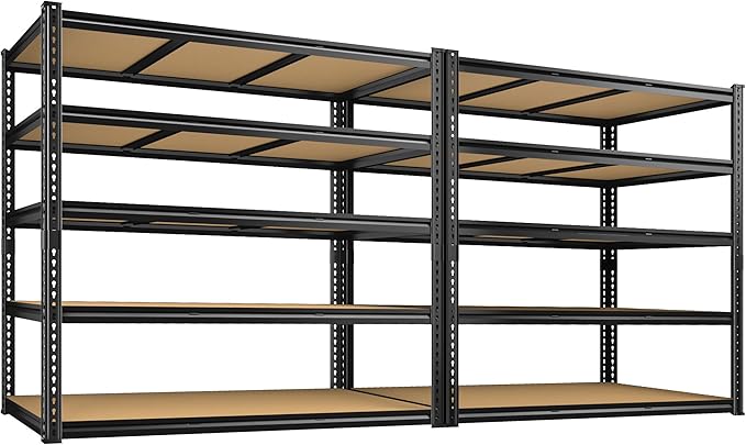 48" W Garage Shelving Heavy Duty 3080LBS Garage Storage Shelving, 5 Tier Adjustable Metal Shelving Unit Utility Rack Shelf for Warehouse, Pantry, Closet, Kitchen 72" H x 48" W x 24" D, Black,2PCS