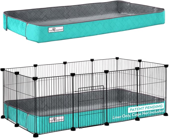 Paw Inspired Reversible Critter Box, C&C 2x4 (12-Inch Grids), Gray/Green | Washable Fleece Cage Liner, Raised Sides, Bedding for Guinea Pigs Rabbits, Hamsters, Small Animals, Edge Protected Pee Pads
