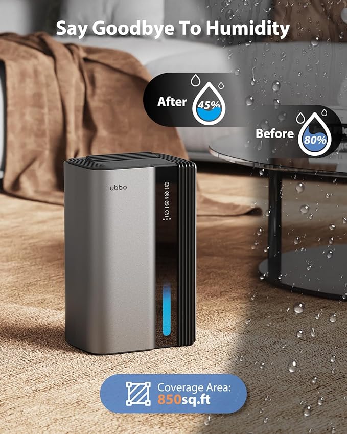 Dehumidifiers for Home, 850 sq.ft 95oz Dehumidifier with Drain Hose Timer Sleep Mode Auto-Off 7 Colors Light, Dehumidifiers for Basements Bathroom Bedroom RV Grey