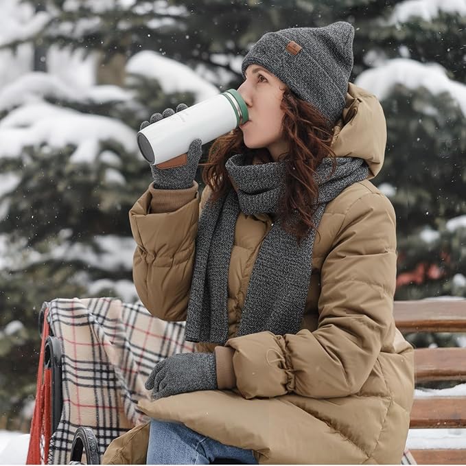 Womens Winter Warm Beanie Hats Gloves Scarf Headband Set Fleece Lined Ear Warmer Knit Scarf Touchscreen Gloves Winter Gifts