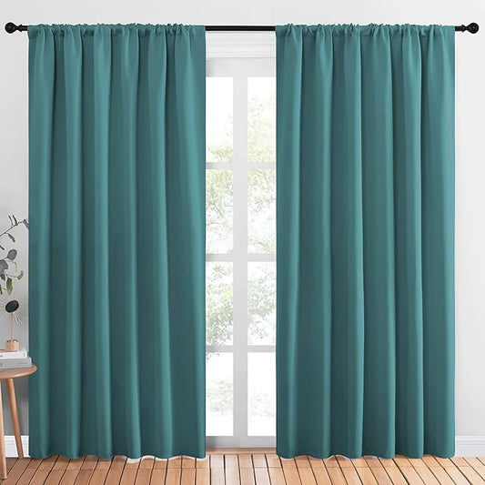 NICETOWN Room Darkening Curtains for Bedroom, Sea Teal, Set of 2 Panels, 62 x 84 Inch, Triple Weave Home Decoration Thermal Insulated Solid Drapes for Patio Door