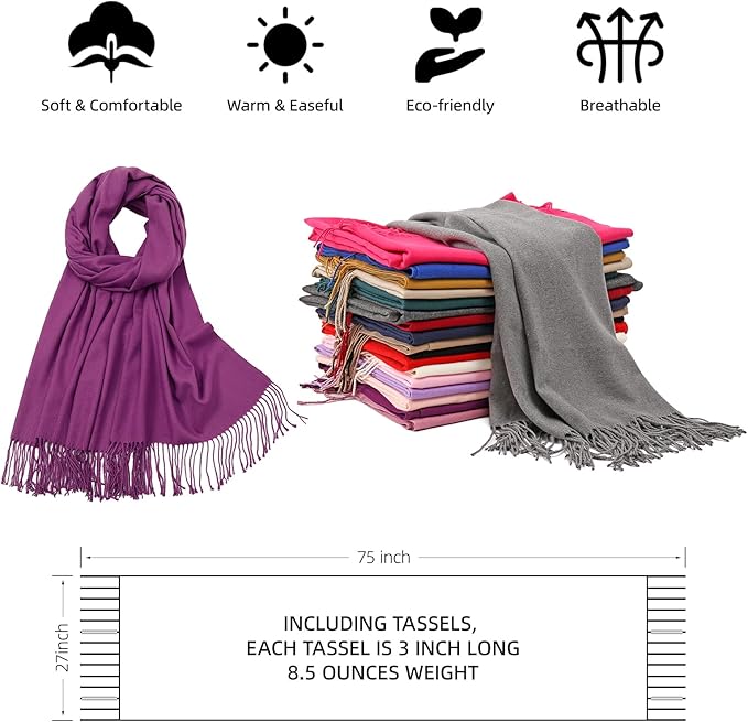 RIIQIICHY Women's Scarf Pashmina Shawls and Wraps for Evening Dress Bridesmaid Wedding Bridal Winter Warm Long Large Scarves