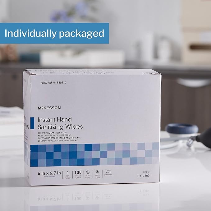 McKesson Hand Sanitizing Wipes [1000 Count] Bulk, Alcohol Wipes with Aloe and Vitamin E, Travel, Individually Wrapped