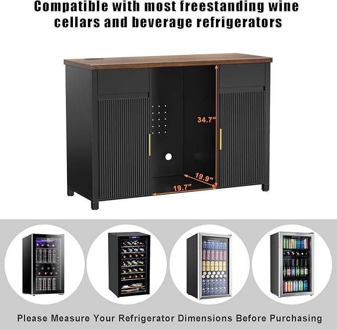 GDLF Large Coffee Bar Cabinet with Fridge Space, Mini Fridge Cabinet with Wine Storage, Buffet Sideboard Table for Home, Fluted Modern Design,53.2" L