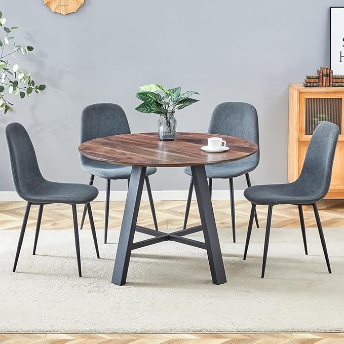 Round Dining Table Set for 4,Wooden Dining Table and Chairs Set of 4,42” Modern Kitchen Table Set,Round Kitchen Table with 4 PU Leather Chairs for Dining Room,Office,Small Space