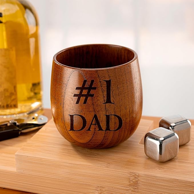 Custom Monogram Wooden Whiskey Glass, Laser Engraved Gift for Men, Dad, or Husband, 10 oz Personalized Wooden Bourbon Cup