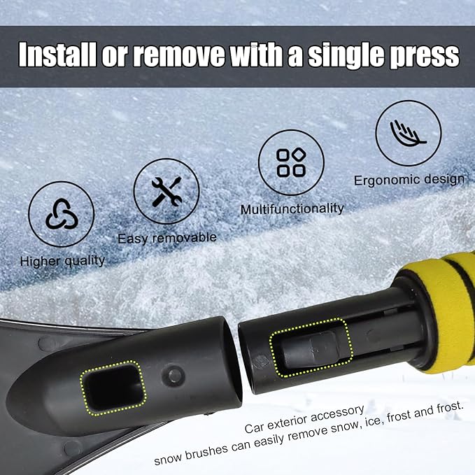 Car Snow Brush and Ice Scraper, Multi-Functional Detachable Snow Brush with Foam Grip, Ice Snow Removal Cleaning Tool for Car Windshield Window, Universal Car Accessories (Yellow)