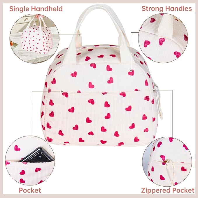 Lunch Bag for Women Men Girl,Large Cute Corduroy Lunch Tote Bags - Reusable Insulated Lunch Box for women with Handle, Leakproof WaterProof Design for Office, School, Work,Picnic.