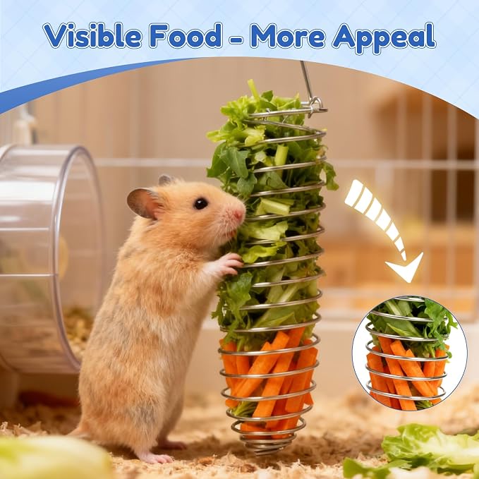 2Pcs Rat Enrichment Toys, 304 Stainless Steel Foraging Toy, Fruit & Vegetable Holder for Mice, Hanging Rodent Cage Accessories, Slow Feeder Puzzle Toy & Parakeet Foraging Tool