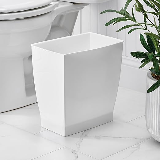 iDesign Small Plastic Bathroom Trash Can, Slim Rectangle Garbage Bin for Bedroom, Office, Dorm, 4-Pack, White