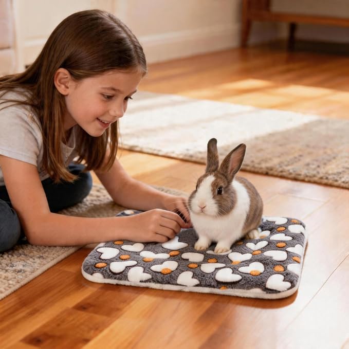 2 Pcs Bunny Bed, Washable Rabbit Bed, Double-Sided Fleece Sleeping Pad for Guinea Pig, Dwarf Rabbit, Chinchilla, Ferret, Hamster, Warm Small Animal Cage Mat, 13x10in, Brown Heart