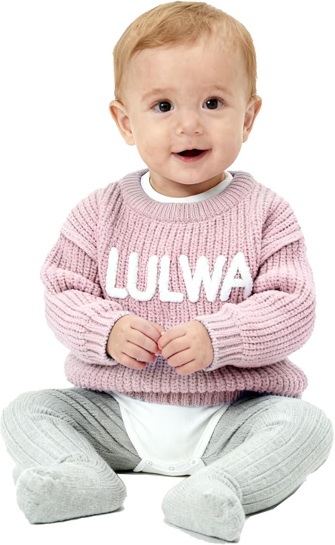 Personalized Knit Baby Boy Girl Sweater with Name Custom Pullover Sweatshirt Custom Baby Gifts