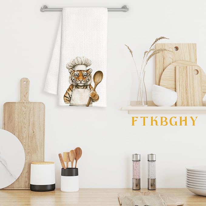 Funny Tiger Chef Kitchen Towels, Tiger Gifts for Women Men, Chef Gifts, Funny Tigers Animal Decorative Dish Hand Tea Towels for Kitchen Bakery, 16x24 Inch