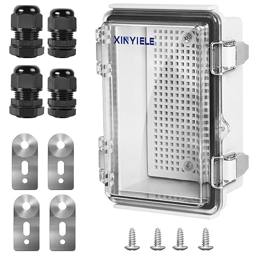 Waterproof Outdoor Project ABS Plastic Junction Box IP67 Weatherproof Dustproof Enclosure with Hinged Cover, Mounting Plate,Wall Brackets for Power Project (Clear,5.9"x3.9"x2.8")