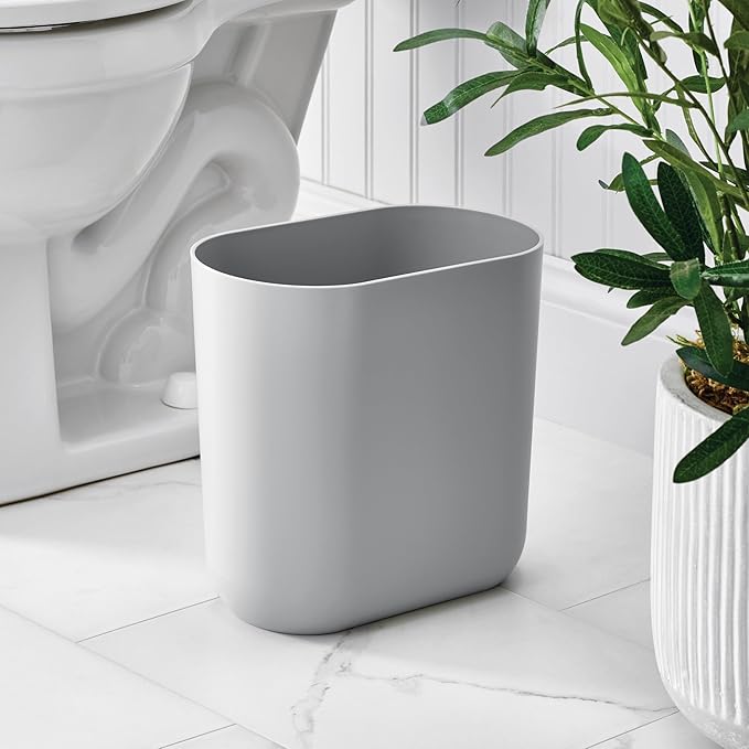iDesign Cade Oval Slim Trash, Compact Basket Garbage Bathroom, Bedroom, Home Office, Dorm, College, Waste Can, Gray
