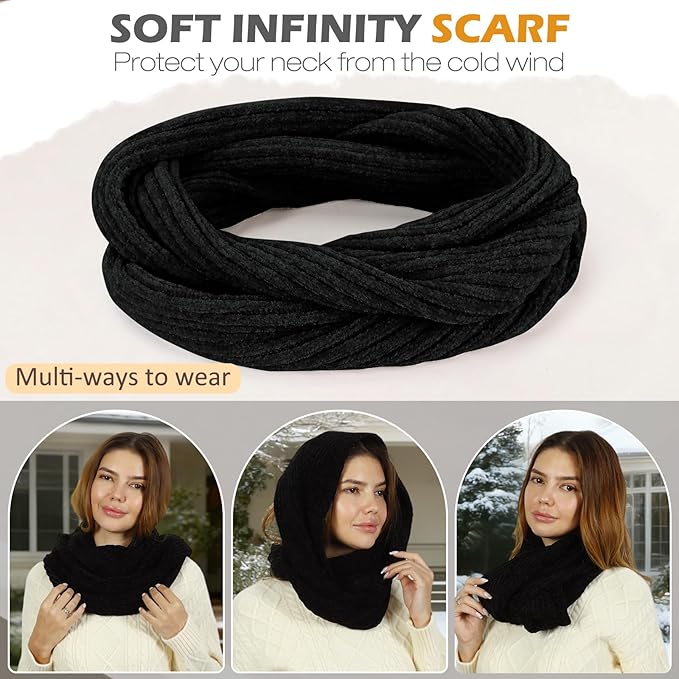 Winter Hats Gloves Scarf Set for Women, Beanie Hat Headband Ear Warmer, Infinity Scarf Touchscreen Gloves for Cold Weather