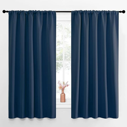 NICETOWN Blackout Curtains for Living Curtains, Moroccan Blue, Set of 2, 52 by 63 Inch, Window Treatment Blackout Curtain Panels, Home Decor Thermal Insulated Solid Drapes for Bedroom