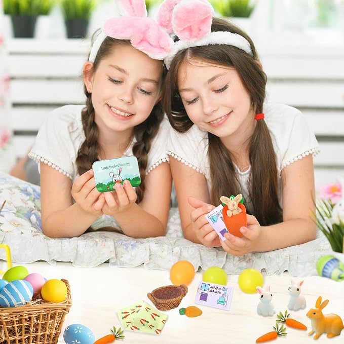 Little Pocket Bunny DIY Pet Adoption Easter Basket Travel Buddy | Little Pocket Bunny collectible in tin box, desk decor gift for office, coworker, Easter gift and animal lovers
