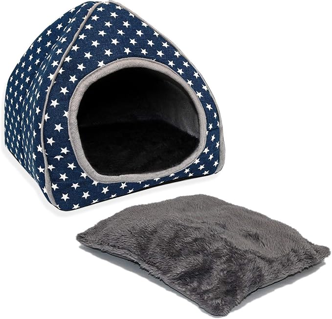 BWOGUE Guinea Pig Bed Hideout, Washable Hamster Cave for Small Animals | Removable Cushion for Cleaning, Warm Fleece Nest, Washable Bed, 10.23 x 10.23 x 11 in, Dwarf Rabbits Hedgehogs