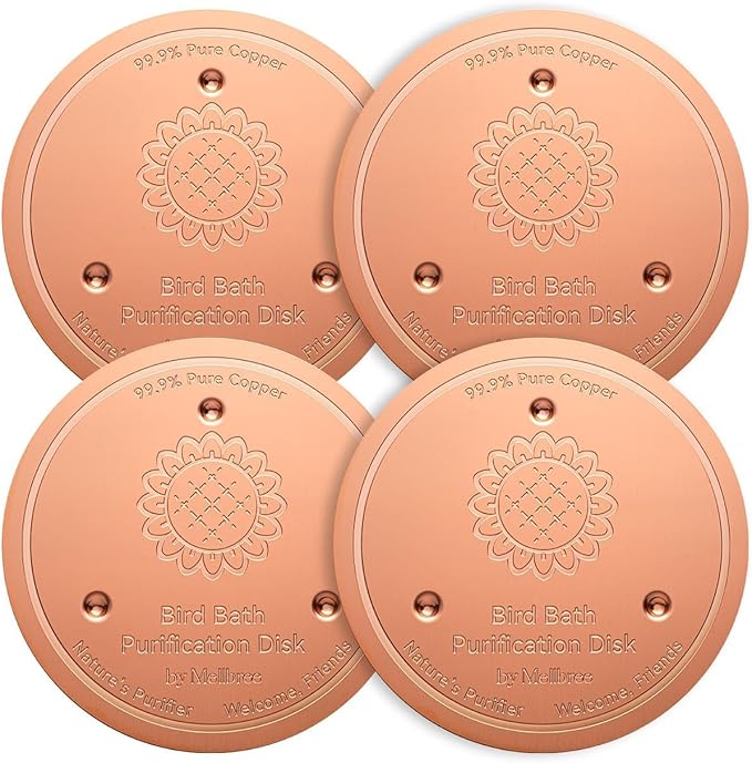 Mellbree 4-Pack Bird Bath Copper Disk, 0.6mm Reinforced 99.99% Pure Copper Cleaning Disk with Triple-Point Support for Physical Safe Clean Water All-Season (Sunflower)