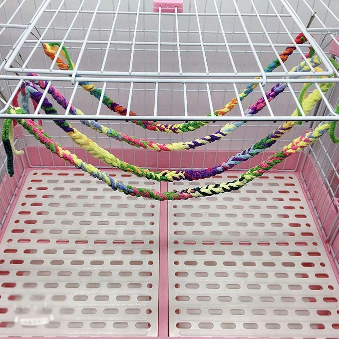 RIOUSSI Handmade Sugar Glider Toys & Cage Accessories, Random Color, 4 Pack | 100% Hand-Crafted Soft Fleece Rope | Small Animal Toys for Rats | For Climbing, Exercise & Jungle Exploration