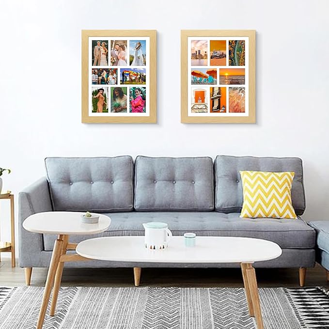 13x17 Picture Frame Display 8 opening 4X6 Picture Frame Collage,Multi Photo Frame with Mat,Plexiglass,Wall or Tabletop Decor,Natural Wood Grain