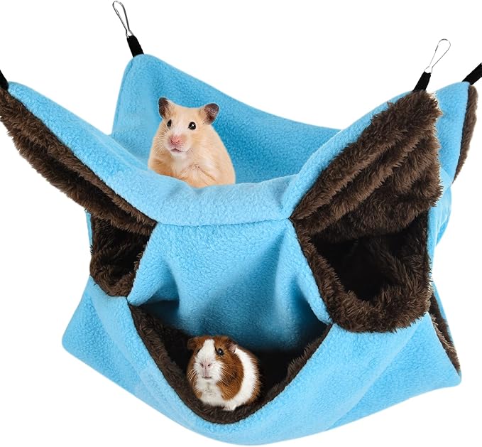 3 Tier Ferret Rat Hammock, Guinea Pig Cage Accessories, Cute Blue | Rat Hammock for Cage, Pet Cage Hanging Hammock, Small Animals, Guinea Pig, Ferret, Kitten, Squirrel, Chinchilla, Rat, Parrot