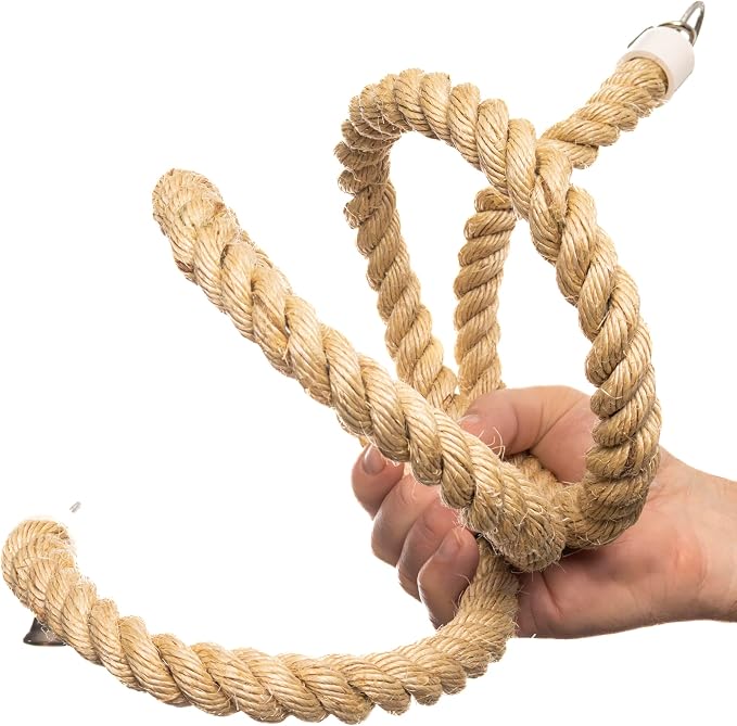 Boing Rope Perch for Parrots, Bendable Natural Sisal Spiral Hanging Bungee Perch with Stainless Steel Mount, Cotton Alternative Cage Accessory, Perch for Cockatiels, Parakeets, Doves, Budgies (6 ft)