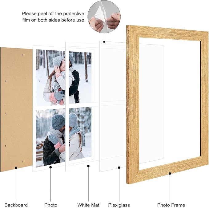11x17 Picture Frame Display 2 opening 8X10 Double Picture Frame Collage,Multi Photo Frame with Mat,Plexiglass,Wall Mount Decor,Gold