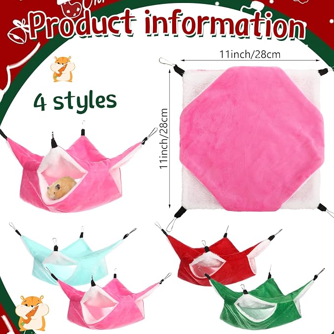 Nuogo 4 Pcs Guinea Pig Rat Hammock for Cage, Light Color, Classic | Ferret Hanging Hammock, Double Sided, Guinea Pig Accessories for Small Animals, Squirrel, Chinchilla, Parrot, Sugar Glider