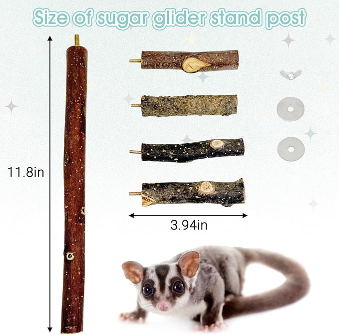 Sugar Glider Toy Natural Fruitwood Perch Stand Squirrel Hanging Wooden Climbing Pole Hamster Paw Grinding Perch Small Animal Cage Accessories for Chinchillas Rats Gerbil