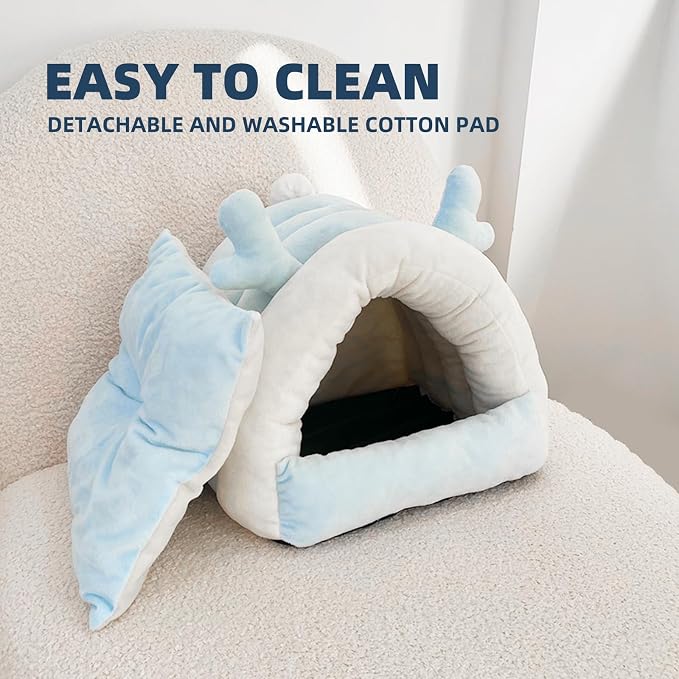 Guinea Pig Hideout, Warm Bed for Guinea Pig,Rabbits, Chinchillas, Guinea Pig Bed, Cozy Small Animal Winter Shelter (Blue, Large)