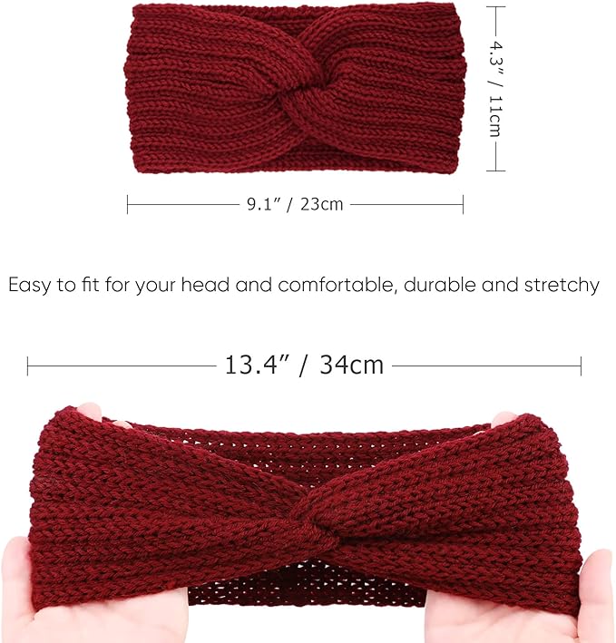 DRESHOW Winter Knit Chunky Headbands for Women Crochet Turban Knitted Ear Warmer Fashion Head Wrap 6 Pack