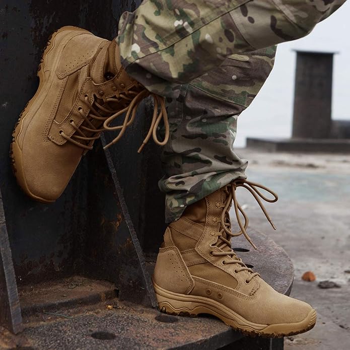FREE SOLDIER Men's Work Tactical Boots 8 Inches Lightweight Combat Boots Durable Suede Leather Military Boot Desert Boot