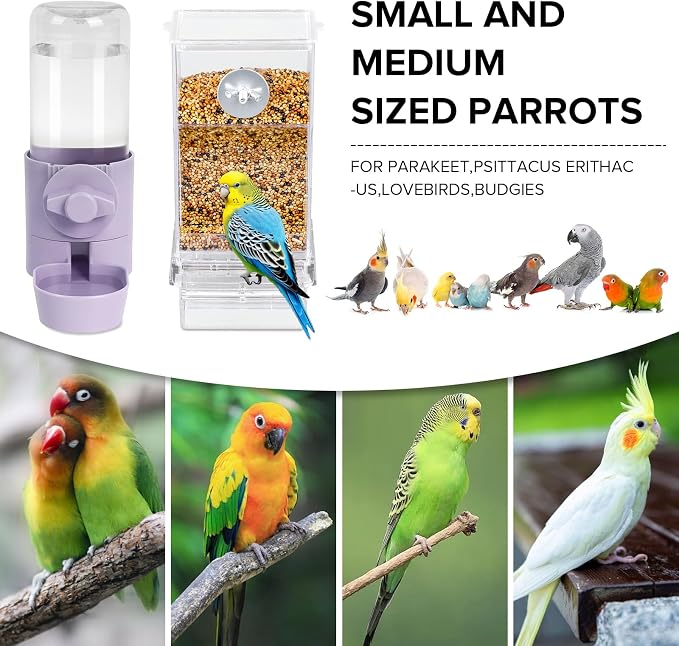 lemtrflo No Mess Bird Feeder Water Dispenser Set, Bird Feeder for Cage | Cage Accessories for Parrot, Finches, Budgies and Canaries