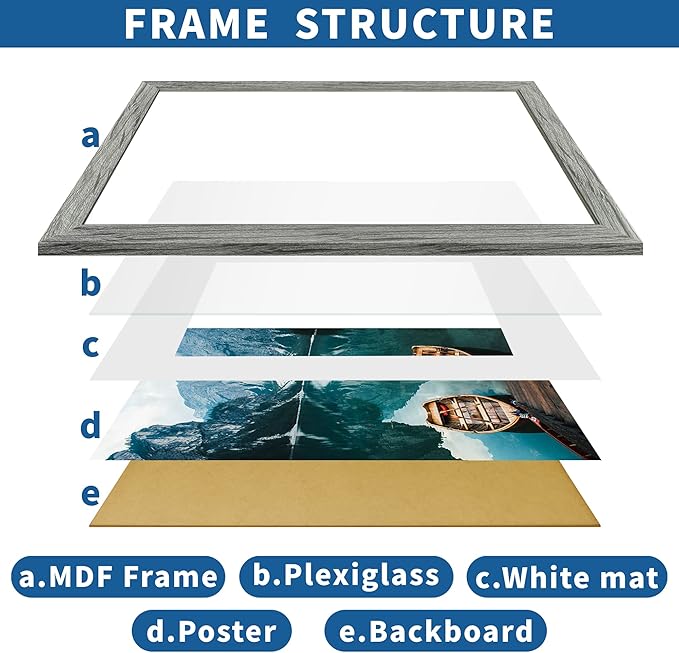 16x20 Frames Set of 2, Rustic Grey Wood Style - Display 16 x 20 Picture without Mat or 11x14 Picture with Mat, Wall Mounting Horizontal and Vertical