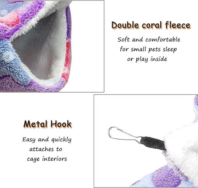 Guinea Pig & Ferret Hammock for Cage - Machine Washable Double-Decker Hanging Bed - Fits Sugar Glider,Fancy Rat,Hamster,Gerbil - 13.3" x 13.3" - Romantic Purple