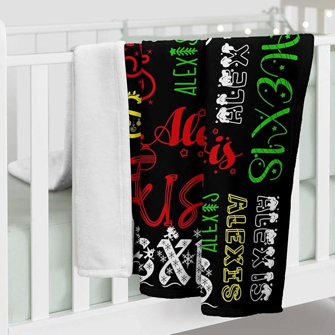 Personalized Baby Blanket for Girls Boys，Super Soft Comfy Flannel Throw Christmas Pattern Custom Name Newborns Gift Cozy Nursery Toddler Fleece Blankets for Birthday Bed Sofa