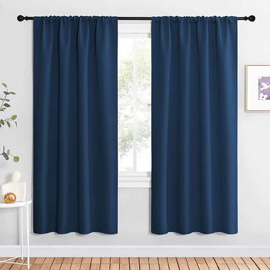 NICETOWN Blackout Curtains for Living Curtains, Moroccan Blue, 2 Panels, 42 by 72, Room Darkening Window Curtain Panels, Easy-Care Solid Thermal Insulated Draperies/Drapes for Daughter Room