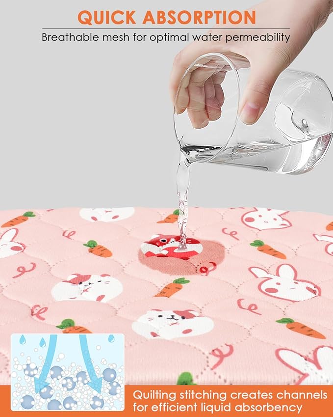 Bissap 2 Packs Guinea Pig Cage Liners, 47''X24'' Washable Guinea Pig Pee Pads Non Slip Reusable Fast and Super Absorbent Bedding for Small Animals Rabbit Hamster Chinchillas Rat - Pink